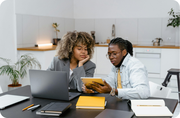 Students reviewing results